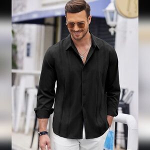 COOFANDY Collar black Button Up Shirt Men embroidered sz 2XL